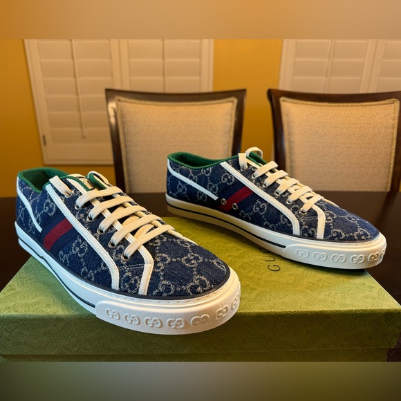 New Gucci GG Supreme Logo 1977 Tennis Navy Sneaker Shoes Size UK 9.5 / US 10 - Picture 3 of 14